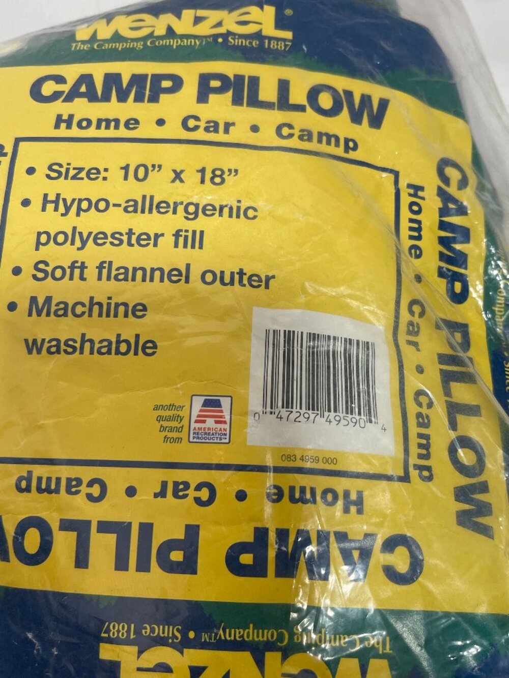 Wenzel Camp Car Pillow Plaid GRN/BLK Cotton Blend 10"x18" Hypo-allergenic NEW